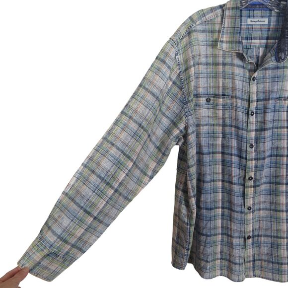 Tommy Bahama button down shirt Men's size XL blue plaid cotton - Picture 6 of 14
